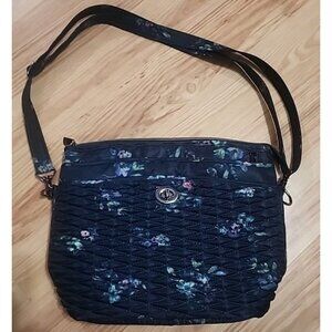Lug Adagio Quilted Crossbody Tote Botanical Blue Turn Latch RFID Protection EUC